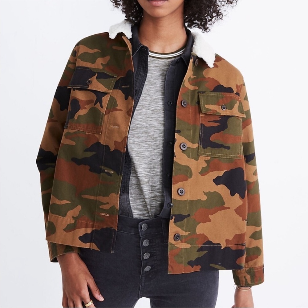 Madewell Northward Cropped Army Jacket in Cottontail Camo: Sherpa Edition XS‎
